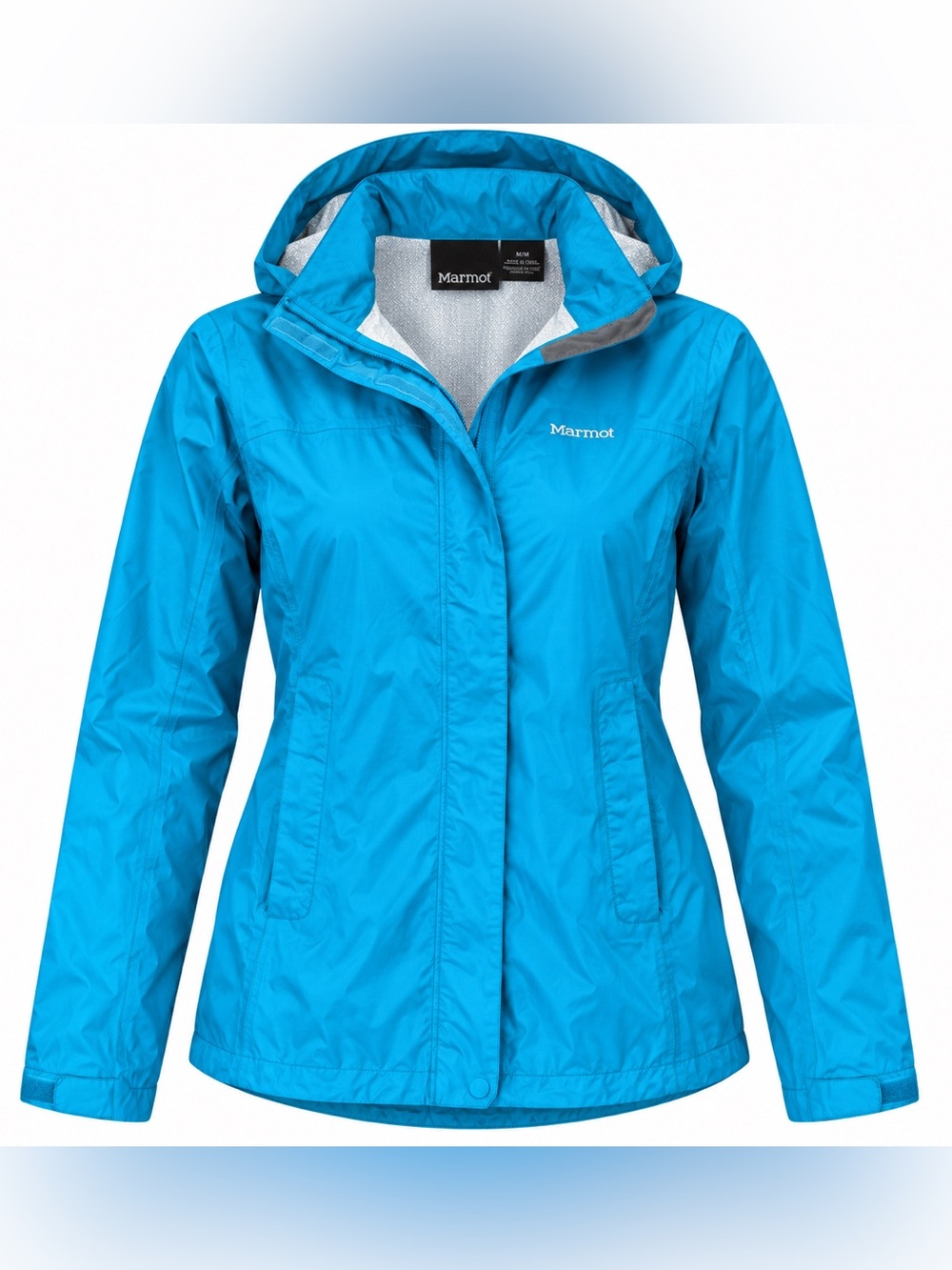 Marmot PreCip Rain Jacket Women M Blue Waterproof Hooded Hiking Shell F46200